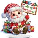 MEIYUDA Christmas Santa Claus Diamond Art Tabletop Kits, Marry Christmas Diamond Art Painting Desktop Kits for Adult, DIY Special Shaped Crystal Desk Placement Ornament for Home Office Decor