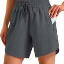 Ksmien Women's 5"/ 7" Athletic Running Shorts Quick Dry Lightweight Workout Gym Shorts with Zipper Pockets UPF 50+ (Black, L)