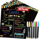 10 Packs First Day of School Sign, 12" X 10" Back to School Sign, Double-Sided Paper Chalkboard First and Last Day of Schools, Reusable Photo Prop for Kindergarten Preschool Kids with 6 Liquid Chalk,Set of 6
