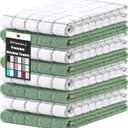 Homaxy Premium Cotton Kitchen Towels 16"x 28", Large Natural Ring Spun 390 GSM Dish Towels, Super Absorbent Terry Kitchen Hand Towels, Soft Tea Towel with Hanging Loop, Grass Green Check, 8 Pack