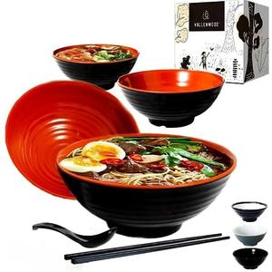 2 Ramen Bowls, 2 Pho set. Red Black Ramen Bowl Set. Unbreakable Melamine. Asian Japanese soup. . XL 37 oz. Noodles, Rice, Udon, Thai, Chinese, Korean, Wonton, Miso
