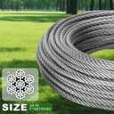 3/8" Stainless Steel Cable 75FT, 7x19 Strands Wire Rope Cable, with 12000 lbs Breaking Strength, Stainless Steel Wire Rope with M10 Clips Clamp and Thimbles for Boat Lifting Winch Cable