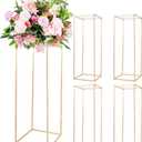 5pcs 31.5Inch Gold Flower Stand Centerpieces for Wedding,Metal Column Geometric Flower Stand Tall Floor Vase for Table Decorations Event Home Party