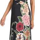 Maggy London Women's Dresses Women's Sleeveless Mock Neck Maxi Dress - Elegant Floral Print for Wedding Guest - Versatile Formal Dresses, Black/Persian Red, 12