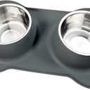 AsFrost Dog Food Bowls Stainless Steel Dog Food & Water Bowl Set with No Spill No Slip Silicone Mat, Dog Dishes for Small Medium Size Dogs Pet Cat Puppy Food Feeding Bowls, Grey, 24oz, 3 Cup