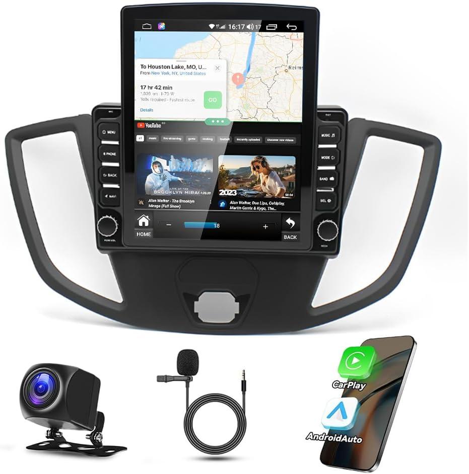 9.7" Android 13 Car Stereo for Ford Transit 2013-2019, for Ford Transit Custom 2014-2019 Double Din Touchscreen Radio with w/Carplay & Android Auto Bluetooth WiFi GPS Navigation AHD Camera Mic, 2+32G