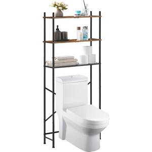 HOOBRO Over The Toilet Storage, 3-Tier Over Toilet Bathroom Organizer, Freestanding Above Toilet Shelf with Adjustable Feet, Space Saving, Easy Assembly, Rustic Brown and Black BF63TS01