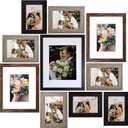 SESEAT Picture Frames Collage, Gallery Wall Frame Set with 11x14 8x10 5x7 4x6 Frames in 3 Different Finishes, Set of 10 (Black&Rustic Brown&Light Brown)
