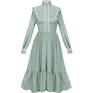 HEQU Pioneer Dress Colonial Dress Victorian Costumes Prairie Dress for Girls (Green, 10 Years)
