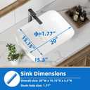 KINGWONG 20 Inch Rectangular and Round Corners Bathroom Vessel Sink Countertop Sink White Porcelain Vessel Sink without Overflow Hole 20 x 15 in Above Counter sink, 20x15.15x5.3 inches