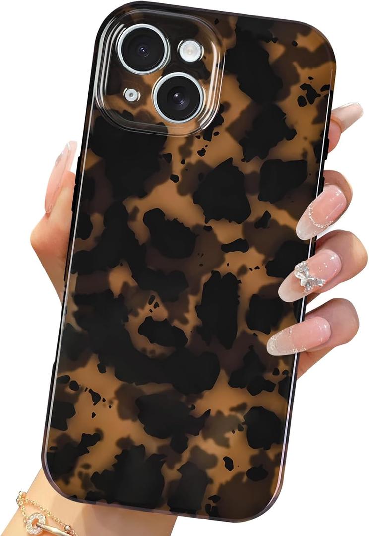 Compatible with iPhone 15 Case 6.1 inch,Tortoise Shell Retro Amber Brown Cheetah Print Leopard, Classic Soft TPU Protective Shockproof Case for iPhone 15