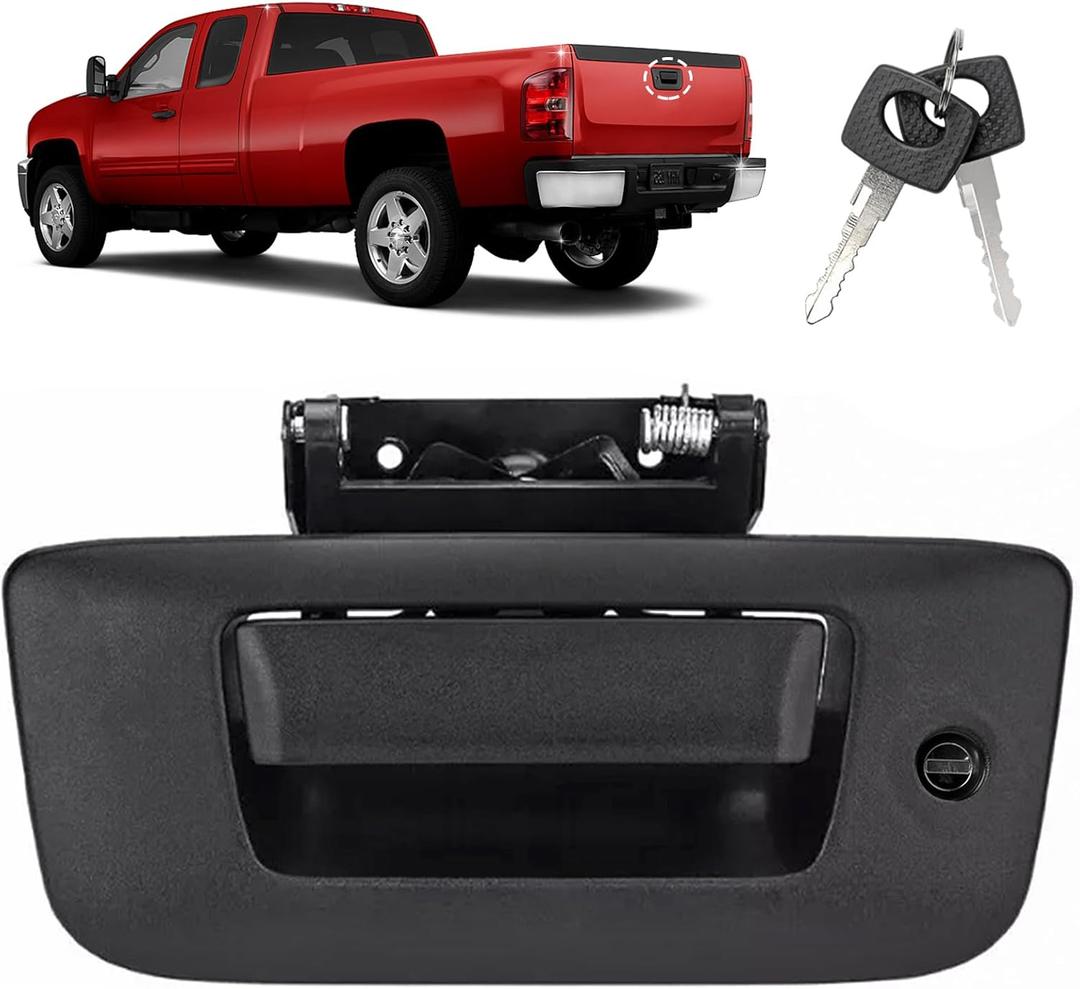 Tailgate Handle, Rear Locking Tailgate Latch Handle Compatible with GMC Chevy Vehicle Silverado Sierra 1500 2007-2013, Sierra Silverado 2500 HD 3500 HD 2007-2014 Replace# 22755305, 17802393 (Black)