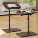 Set of 2 Sofa Couch Arm Table Tv Tray Small Bed Stand C Shaped Side End Tables for Living Room, Bedroom, Bedside Rustic Brown