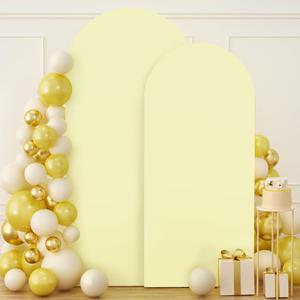 Spandex Arch Backdrop Cover Set of 2 Yellow Arch Covers Stretchy Backdrop 7.2FT 6FT Wedding Arched Covers Balloon Party Arches Stand Cover for Baby Shower Bridal Shower Birthday Outdoor Arches Decor