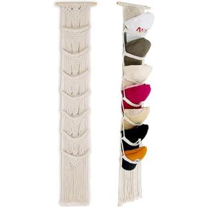 Cap Holder-1 Pack Hat Organizer for Baseball Caps, Macrame Hat Rack for Wall, Cap Rack for Baseball Cap Display Boho Macrame Cap Hanger Over Door Organizer Up to 14 Caps