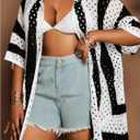 Floerns Women's Plus Size Hollow Out Lightweight Cardigan 3/4 Sleeve Knit Open Front Striped Sweaters (Black, XL)