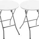 BTEXPERT Set of 2, White 24" Round Plastic Folding Table Commercial Portable for Picnic Party Camping Banquet Card Dining Wedding Event Home Kitchen Indoor Outdoor