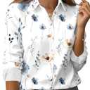 Zeagoo Blouses for Women Business Casual Button Down White Long Sleeve Floral Shirts Outfit Flower Business Casual Tops