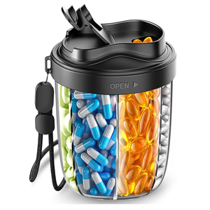 2 x Large Pill Organizer with 7 Large Compartments - Portable Pill Dispenser for Travel, Anti-Mix Design & Wide Opening Design, Easy Access to Vitamin Dispenser, Includes 20 Blank Stickers (Black)