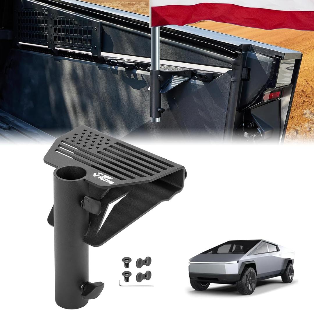 JOYTUTUS Truck Bed Flag Pole Mount Compatible with 2024 Cybertruck, US Flag Patten Design Truck Bed Side Rail Flagpole Bracket, No Drilling