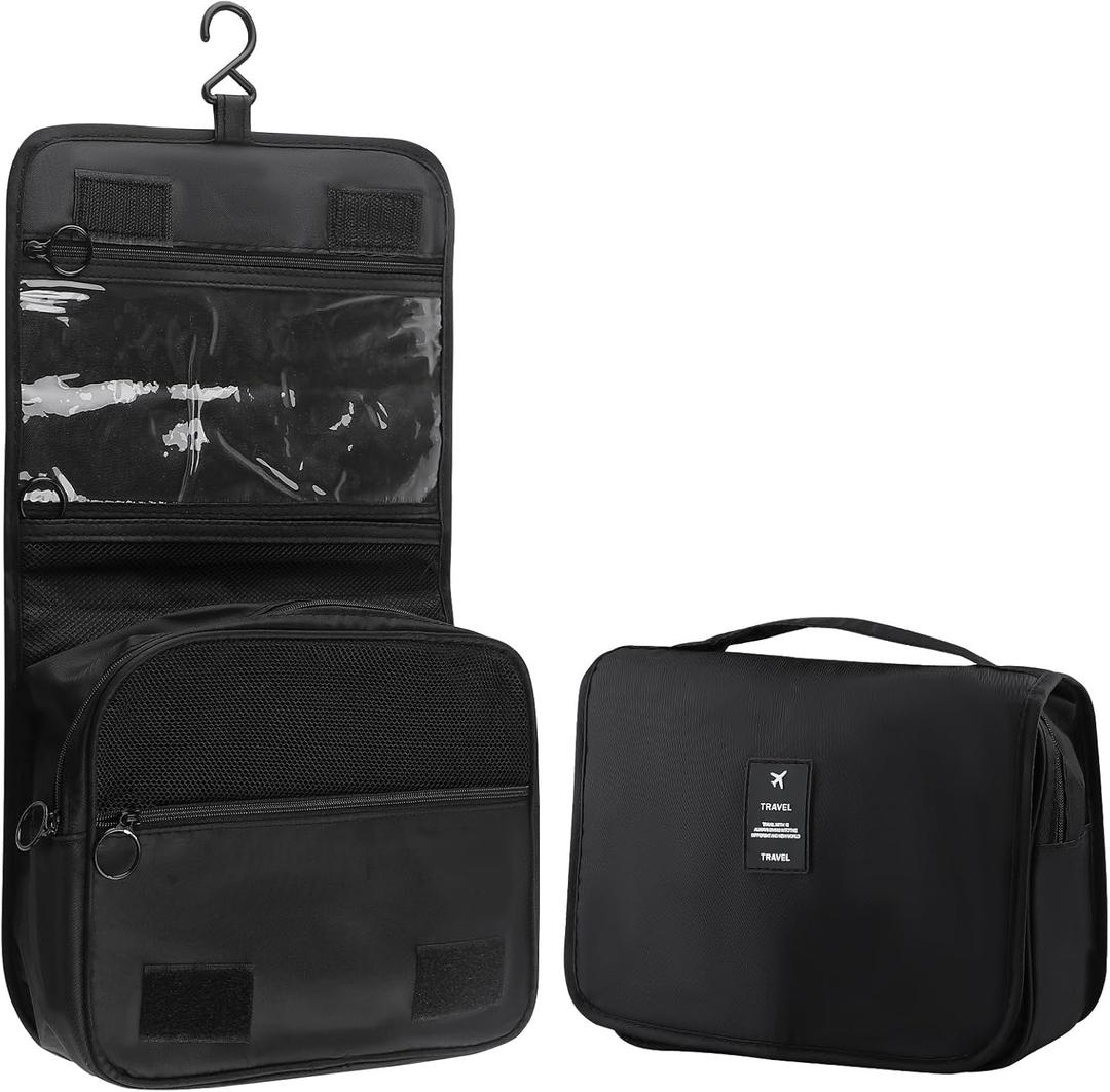 Foldable Hanging Travel Toiletry Bag,Waterproof Portable Travel Bags, Multifunction Travel Makeup Cosmetic Bag Organizer with Hanging Hook (Black)