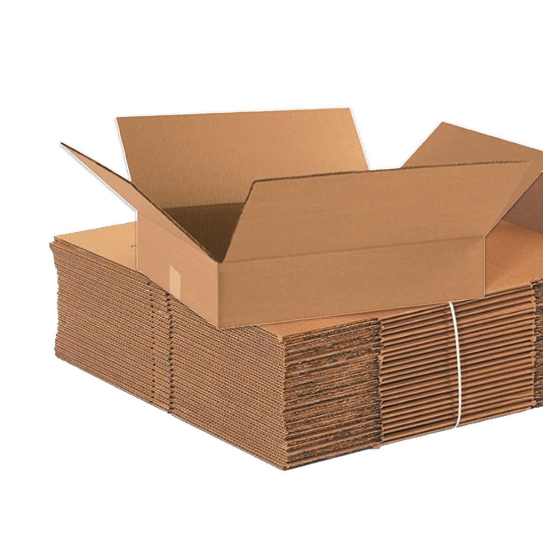 BOX USA 18144 Flat Corrugated Cardboard Box 18" L x 14" W x 4" H, Kraft, For Shipping, Packing and Moving (Pack of 25)