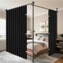AJAZZ Room Divider Curtain (2 Panels, Black, W100 x L96 in)+ Tension Curtain Rod No Drilling (H) 43-120×(W) 35-200 in, for Privacy/Soundproof Curtains, Heavy Duty Wall Separator
