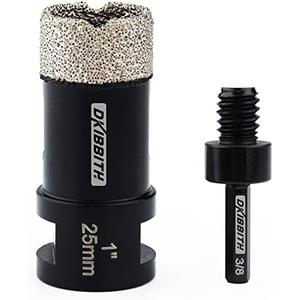 DKIBBITH 1 Inch Dry Diamond Core Drill Bits, 25mm Tile Vacuum Brazed Angle Grinder Hole Saw for Porcelain Ceramic Granite Brick Concrete with 5/8-11 Thread to 3/8” Hex Shank Adapter, Black