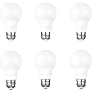 A19 Dusk to Dawn Sensor LED Outdoor Light Bulb, 60W Equivalent, Energy-Efficient 9W, Soft White 2700K, E26 Base, 10,000 Hours, 6-Count
