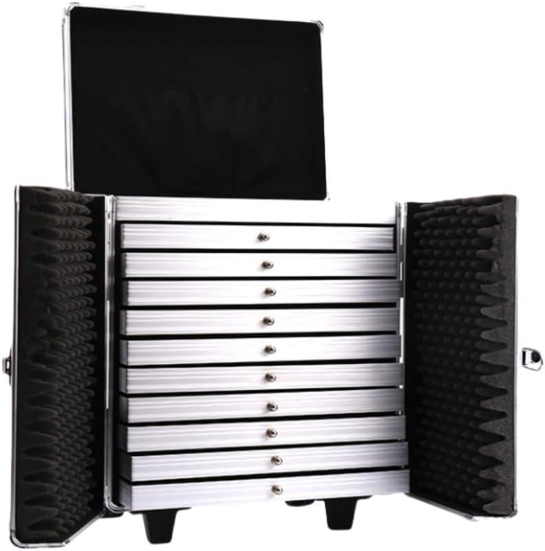 Rolling Jewelry Trolley Case with Drawers Sturdy Cases for Travel and Vendor Shows Jewels Sets Display Organizer (Black 2),  20.7"D x 8.86"W x 13.19"H