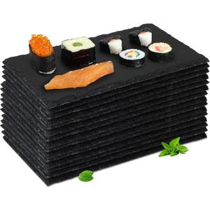 Hoolerry 15 Pcs 10 x 6 Inch Slate Charcuterie Boards Bulk, Mini Slate Cheese Board Black Sushi Platters Individual Stone Serving Tray Plates for Food, Appetizers, Cheese, Meat, Party