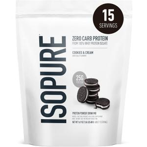 Isopure Zero Carb 100% Pure Whey Isolate Protein Powder, Gluten Free, With Vitamins, Cookies & Cream, 25g Protein Per Serving, 1 Lb, 15 Servings (Packaging May Vary) (EXP 03/25/26)