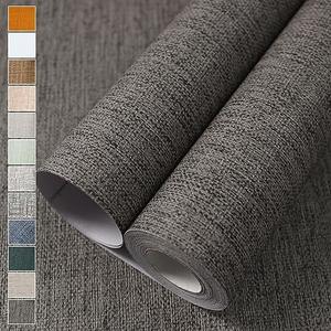 WADILE Grasscloth Peel and Stick Wallpaper 15.7in x 393.7in, Textured Contact Paper for Cabinets, Faux Linen Wall Paper Pull and Stick, Fabric Vinyl Wallpaper Self Adhesive Brown Gray