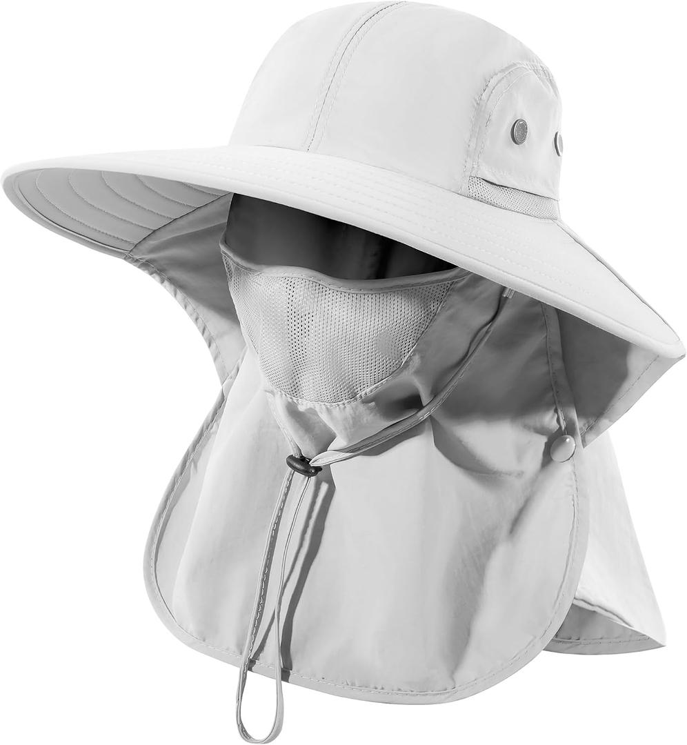 Mens Women Fishing Hat UPF 50+ Wide Brim Sun Hat with Face Cover & Neck Flap
