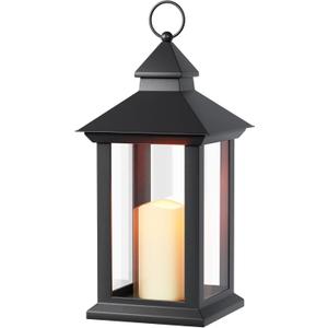Lanterns Decorative Indoor & Outdoor- Black Candle Lantern, 13.3in Waterproof LED Lantern for Patio & Porch, Battery-Powered Hanging Vintage Lanterns with Timer for Weddings, Transparent