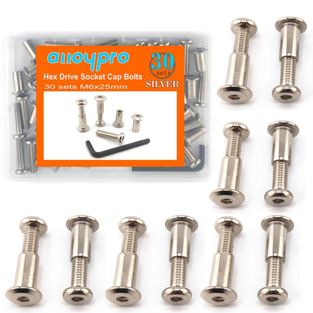 M6 x 1" Hex Drive Socket Cap Bolts Screws Kit, ALLOYPRO 30-Sets Binding Post Screws Socket Cover Connecting Bolt Fixing Post Screw for Furniture Chair Crib Table Cabinets, M6x25mm