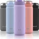 Ello Cooper 18oz Kids Stainless Steel Water Bottle with Straw and Carry Handle, Double Walled and Vacuum Insulated Metal, Leak Proof Locking Lid with Soft Silicone Spout, Reusable, BPA Free, Lilac