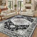 10x14 Washable Area Rugs for Living Room: Non Slip Vintage Black Rug, Large Soft Stain Resistant Indoor Floor Carpets for Bedroom Dining Room Nursery Home Office Kid & Pet Friendly