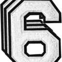 3PCS White Chenille Numbers Patch, Large Size 4-1/2" Iron on Number Patches Varsity Patches for Clothing, 6 (White Black Edge)