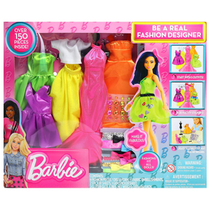 Barbie Be a Real Fashion Designer Neon Edition – DIY DressUp Craft Kit with Neon Fabrics & Accessories – Design Custom Outfits for Barbie Dolls – Gift for Creative Girls Ages 6+