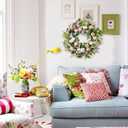 Summer Wreath 22-inch Faux White Morning Glory Pink Flower Green Leaf Wreath Front Door Porch Patio Decoration Wreaths Wedding Birthday Party Holiday Wreaths