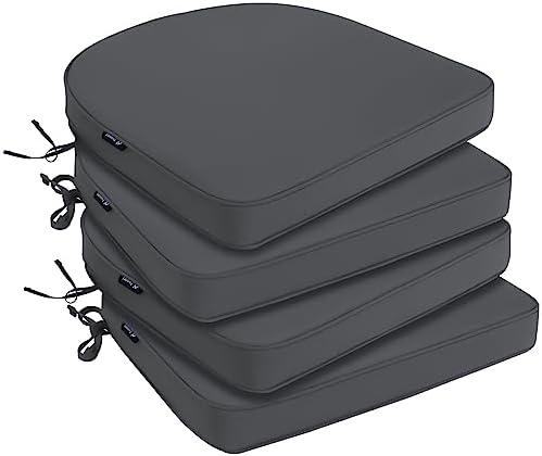 Favoyard Outdoor Chair Cushions 17"x16"x2" Set of 2 Waterproof Seat Cushion for Patio Furniture with 3-Year Fade Resistant Removable Cover Attach Straps Hidden Zipper Round Corner for Yard Garden
