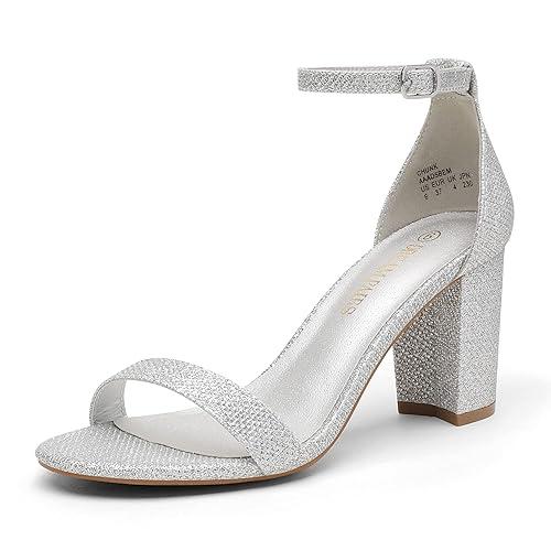 DREAM PAIRS Womens Chunk Low Heel Pump Sandals | Size 7.5W, Silver-Glitter, CHUNK