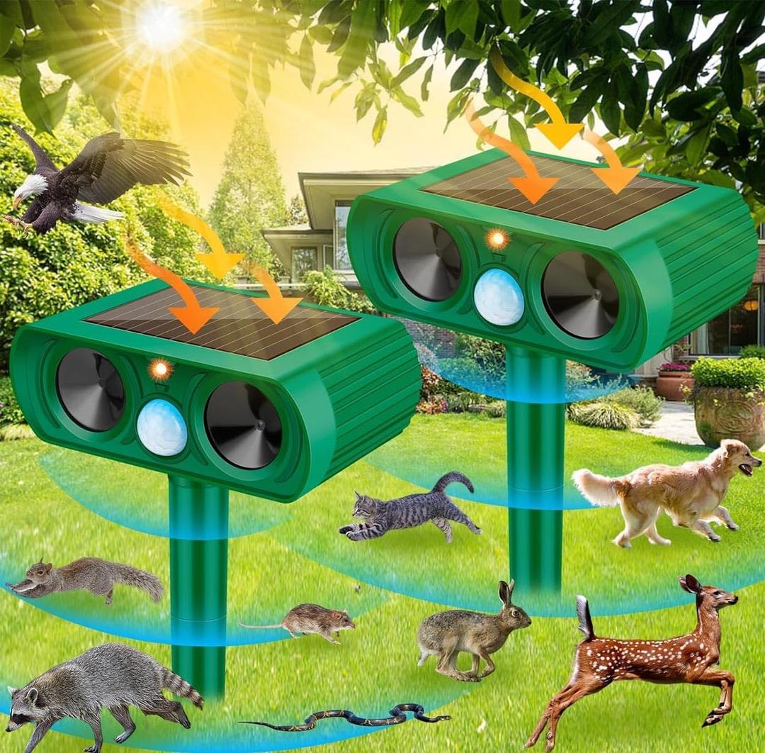 2 Pack Solar Ultrasonic Animal Repeller Outdoor