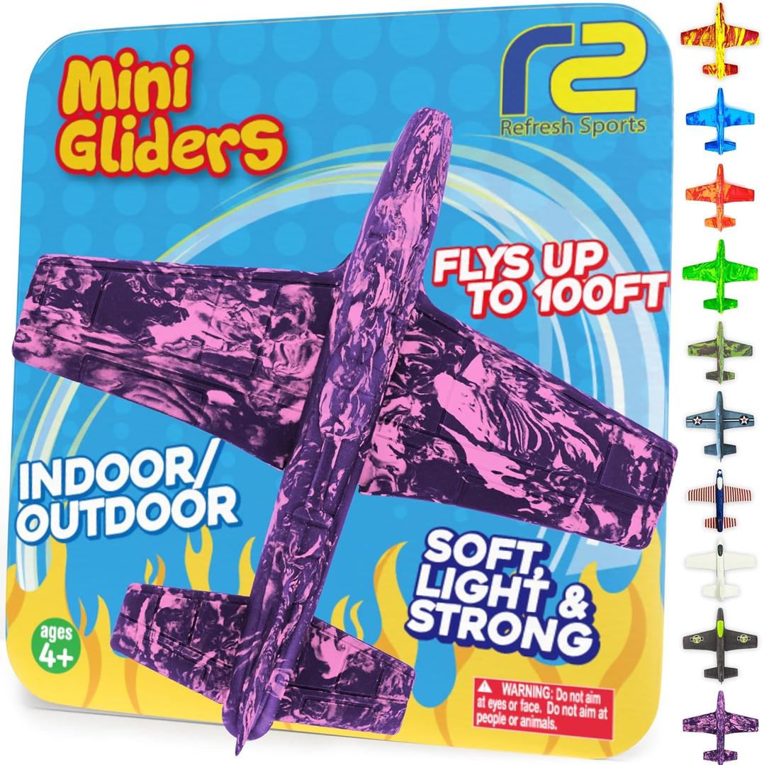 Foam Airplanes for Kids - Valentines Day Gifts for Kids - Fun Party Favor & Indoor Outdoor Toys - Soft & Durable Toy Gift Idea All Ages - Best Toddler Valentines Day Gifts for Girls Ages 3 4 5 6 7 8+ (Purple)