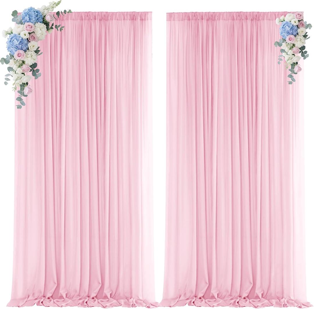 VOK Light Pink Backdrop Curtains for Parties, Chiffon Photo Backdrop Drapes 2 Panels 5x10FT Sheer Outdoor Curtain for Wedding Ceremony Birthday Party Decoration(Light Pink,10ft x 10ft)