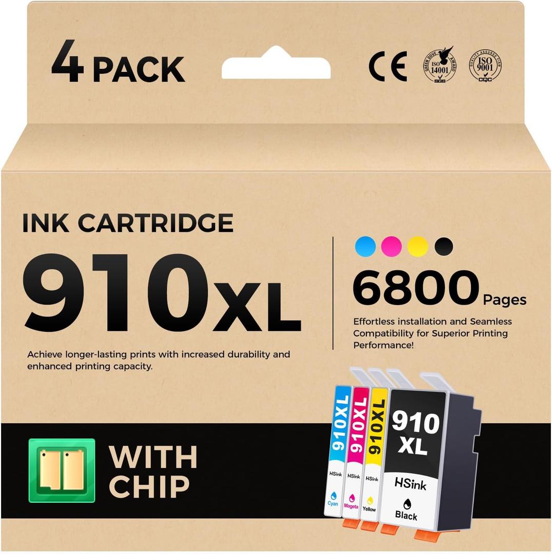910XL for HP 910XL 910 Ink Cartridges Combo Pack Used to HP OfficeJet Pro 8015e 8020e 8010 8020 8022e 8025e 8025 8028e 8035 8035e 8022 8022e Printer - Black, Cyan, Magenta, Yellow