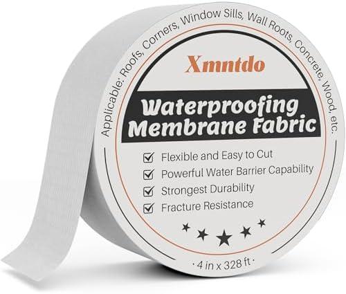 Xmntdo Waterproof Membrane Polyester Fabric 4 Inches x 328 Feet, Anti Fracture Membrane Fabric Sheet, Non-Adhesive - Fixing Leaks & Reinforcing Seams,Cracks,Vents,Skylights,Shower Walls, Easy to Use