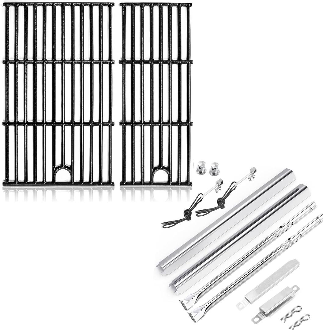 Grill Grates Kit for Char-Broil Performance 2 Burner 463630021 463655621 463655021 463655421 Replacement Parts for Charbroil 2 Burner Grill Cast Iron Cooking Grids Heat Plates Burner Tubes Igniter