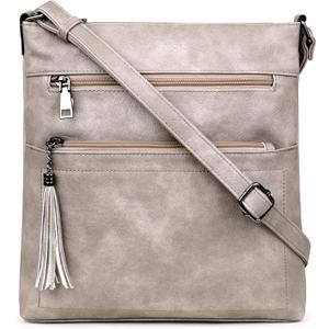 MASINTOR Crossbody Purses for Women, Multi Pocket Casual Crossbody Bag, Adjustable Strap Shoulder Bag with Tassel (Vintage Grey)